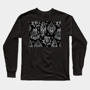 Black and White Traditional Tattoo Flash Pattern Long Sleeve T-Shirt